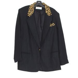 NWT Vintage 80s 90s Black Wool Blazer Leopard Statement Old Money Mob Wife 10